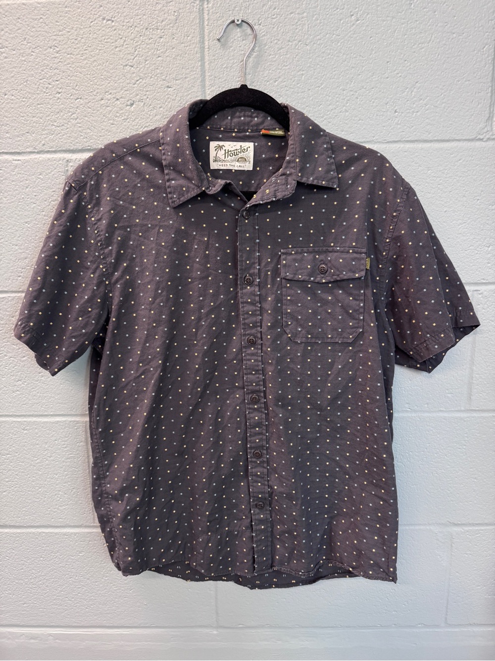 Howler Brothers Short Sleeve Dot-Print Button-Up in Charcoal Gray